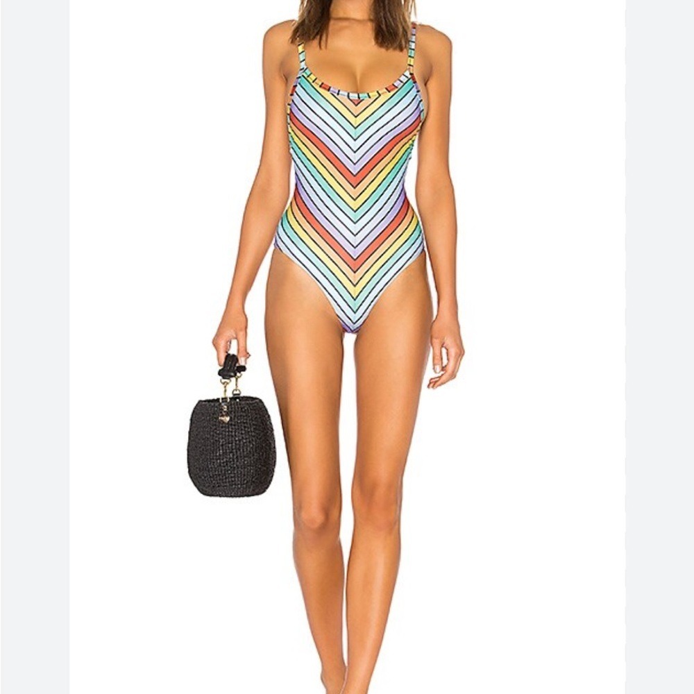 LPA x ATL Rainbow Stripe One Piece Swimsuit Colorful Bodysuit Size L 0085 - Picture 4 of 4